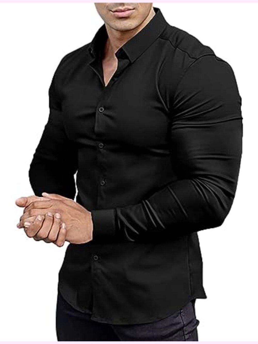 Men's Muscle Fit Dress Shirt Athletic Slim Long Sleeve Stretch Button Down